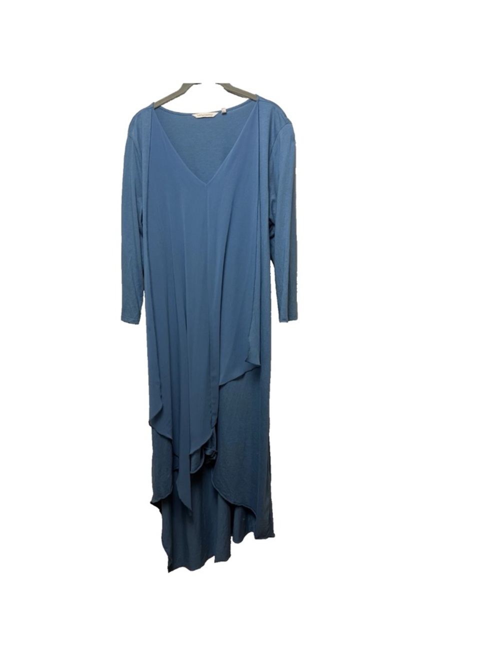 Soft Surroundings Midi Dress Size Large V-Neck Andalou Asymmetrical Blue 3/4